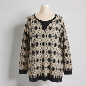 P & Rose Black Cream Patterned Sweater | Soft Cozy Tunic Top (XL)
